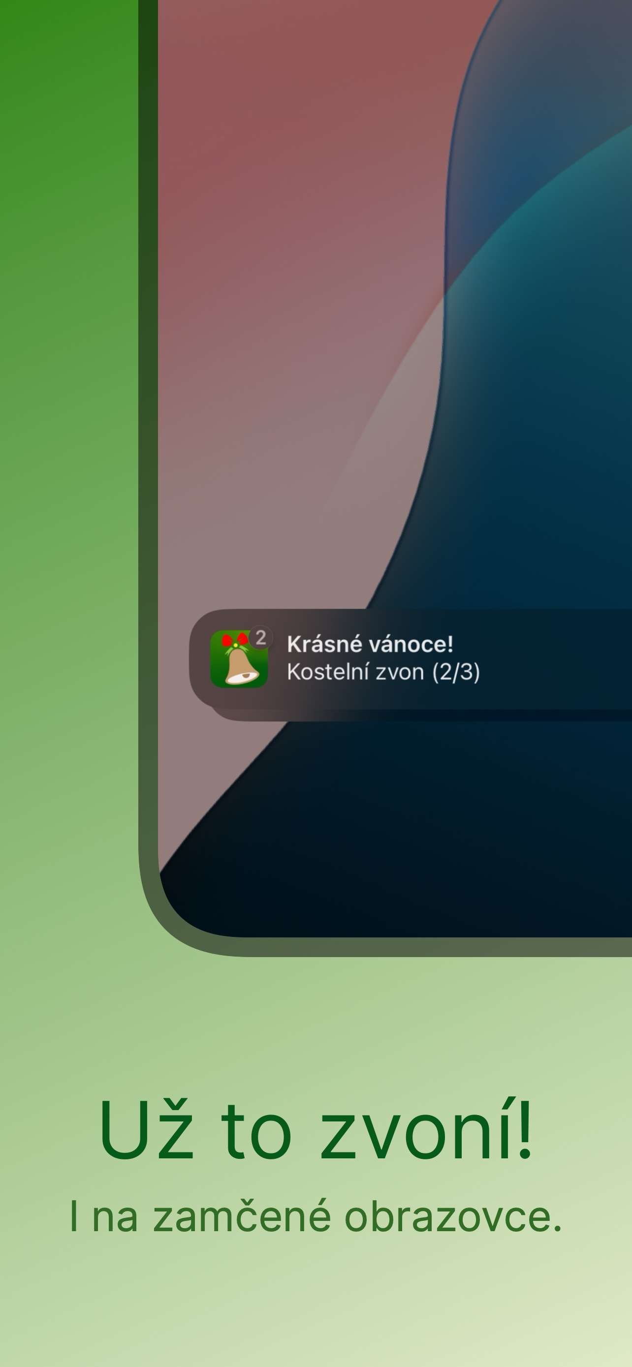 Screenshot aplikace - Už to zvoní! - I na zamčené obrazovce.