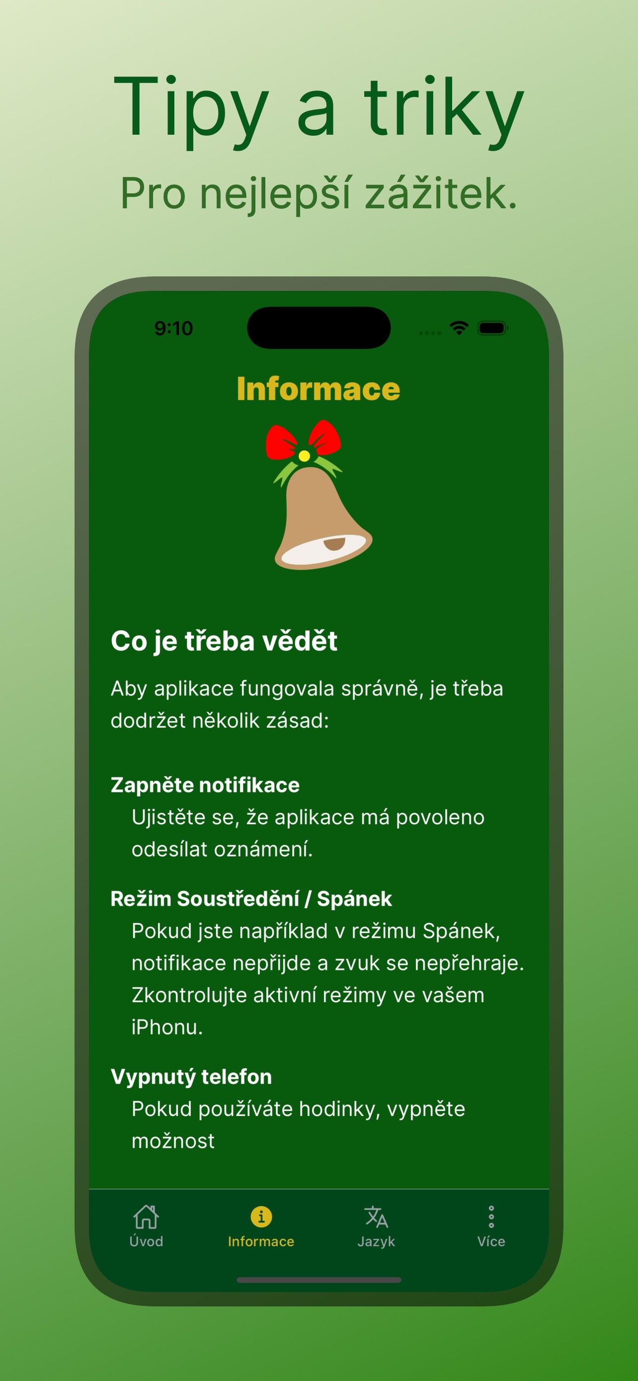 Screenshot aplikace - Tipy a triky - Pro nejlepší zážitek.